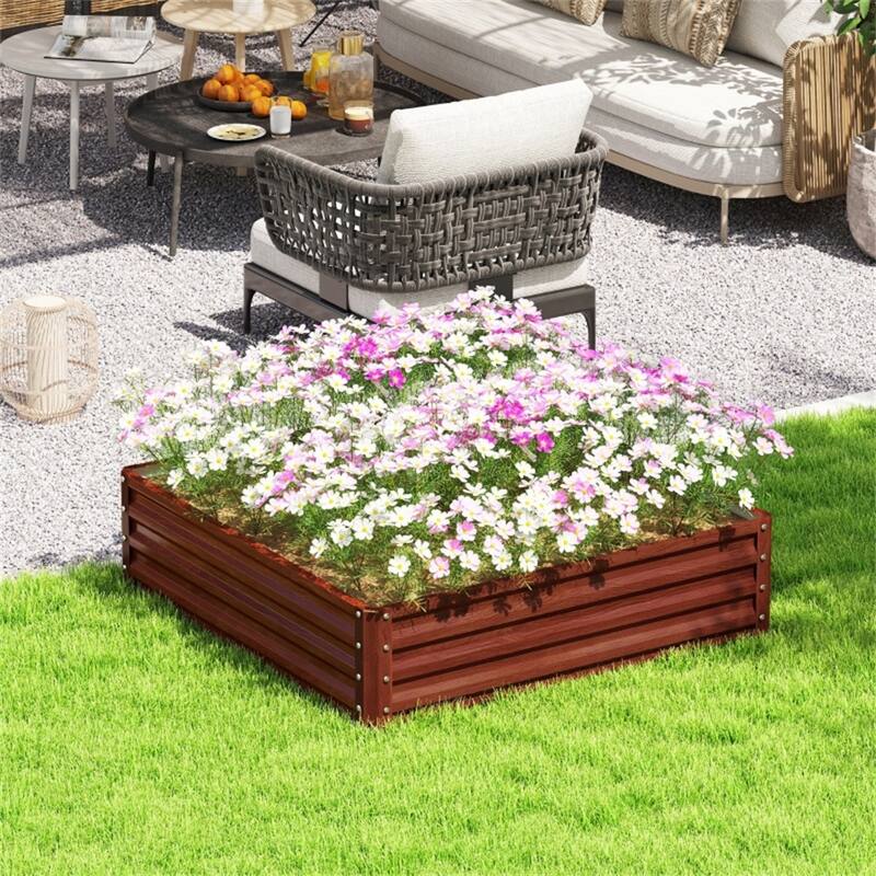 Galvanized Steel Raised Garden Bed with Drainage and Rust-Resistant - 47.25" L x 47.25" W x 11.75" H - Natural