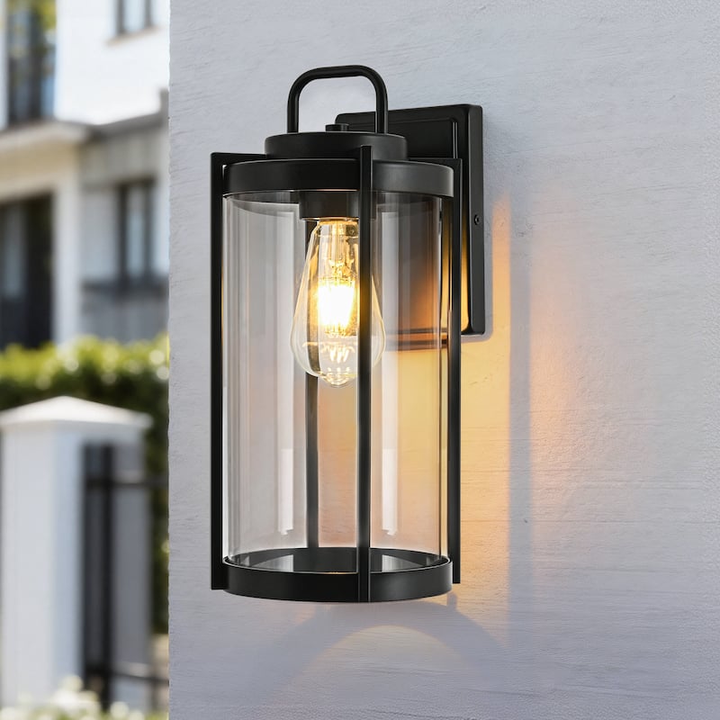 Matte Black Farmhouse Outdoor Wall Lantern Sconce - 3 Variants (11in 1-Light/14in 1-Light/17in 3-Light), Clear Glass, Wet Rated - 14 in. 1-Light