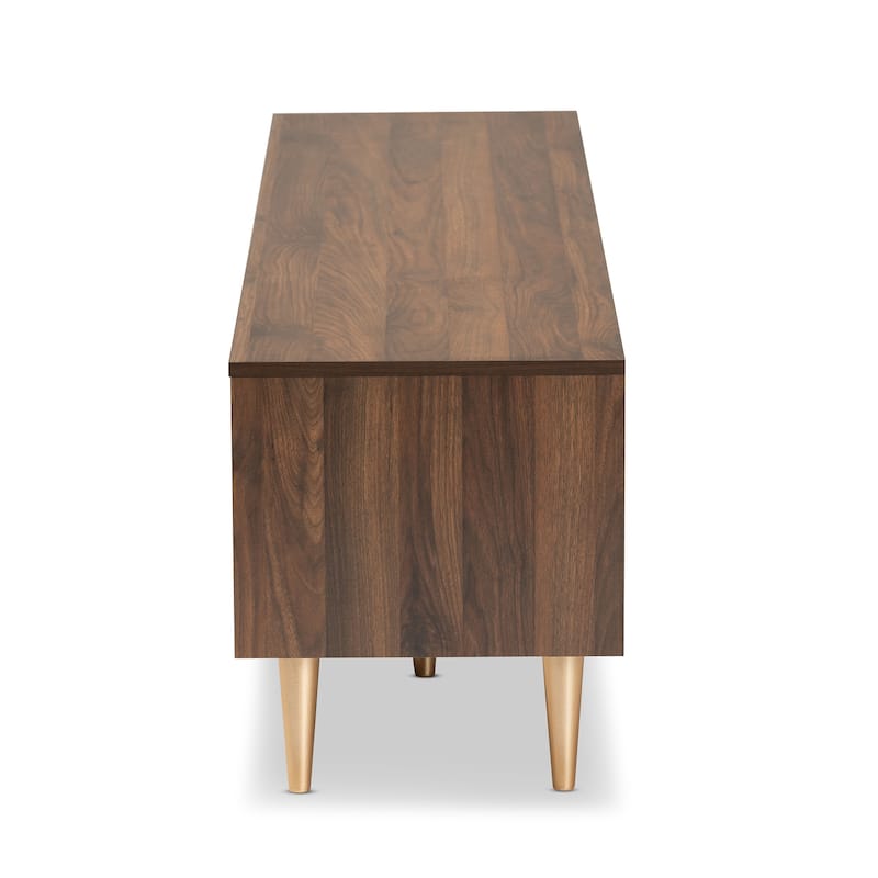 Landen Mid-Century Modern Walnut Brown and Gold Finished Wood TV Stand