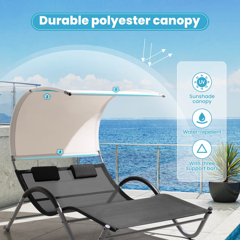 Outdoor Patio Double Chaise Lounge Chair - 72.8" D x 54.7" W x 64.6" H