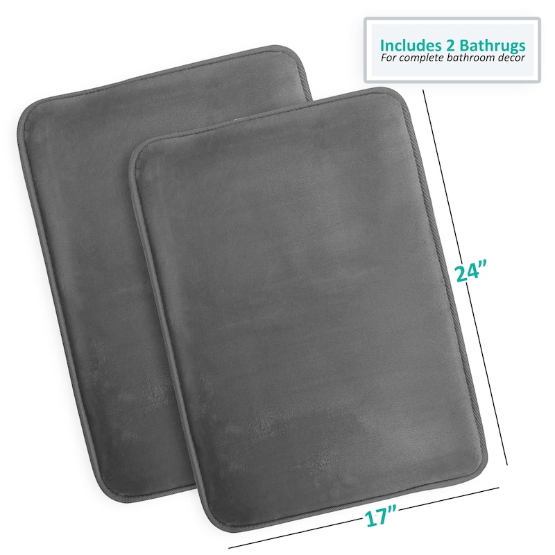 Clara Clark Ultra Soft Plush Bathroom Rug - Non-Slip, Velvet, Memory Foam Bath Mat - Set of 2