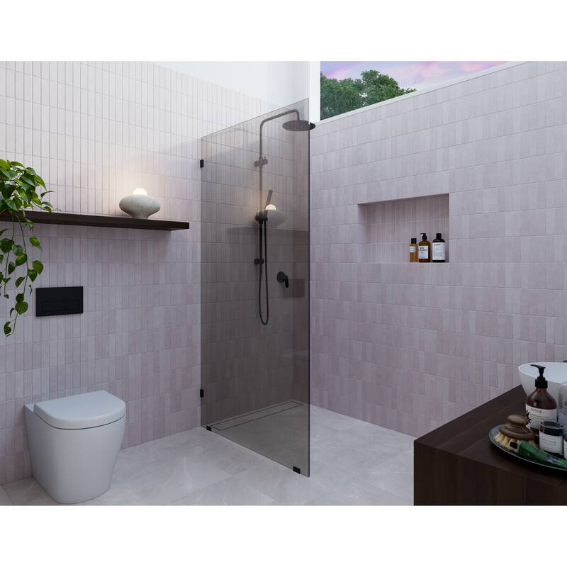 Ursa 36 in. x 78 in. Fully Frameless Glass Shower Panel - Single Fixed Panel with Gray Tint - Matte Black