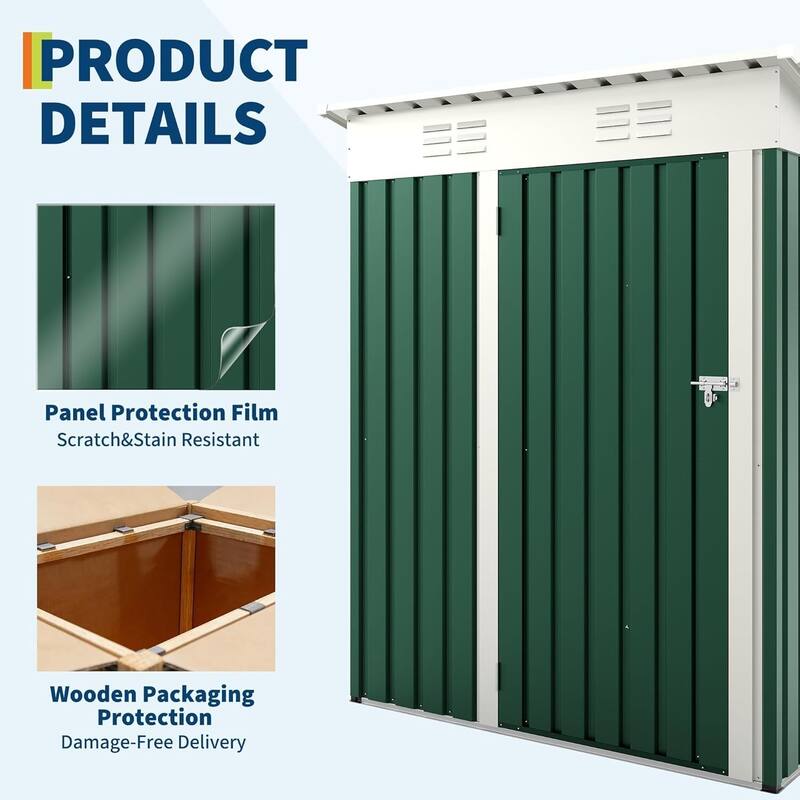 5×3FT Storage Shed Metal Tool Garden Shed for Garden, Backyard, Patio