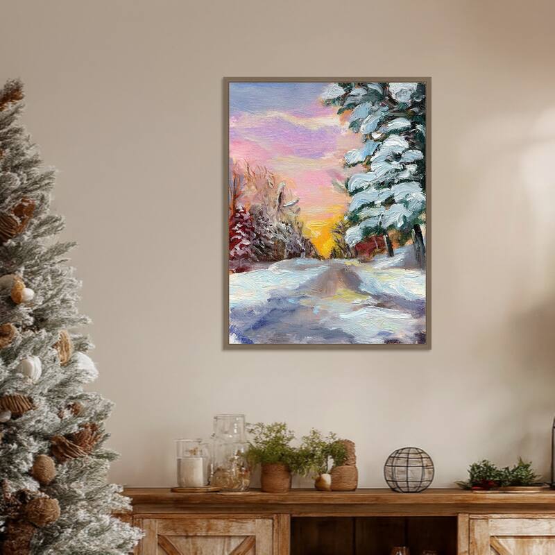 Sunset in Winter by Sandra Iafrate Framed Canvas Wall Art Print - Sylvie Dark Gold