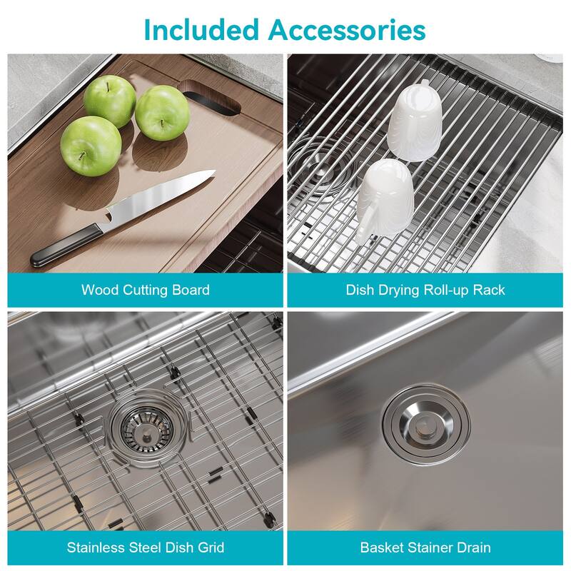 HOROW 33 in. Drop-In 18-Gauge Stainless Steel Workstation Kitchen Sink with Single Bowl and Built-In Ledge