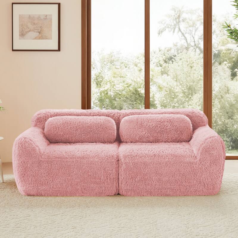 Modular Sectional Sofa, Plush Fabric Boneless Couch with Throw Pillows, 2/3/4-Seater Options, No Assembly