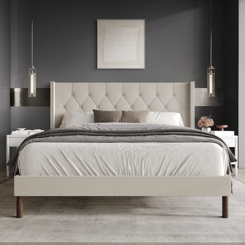 CraftPorch Elegance Wingback Linen Upholstered Bed