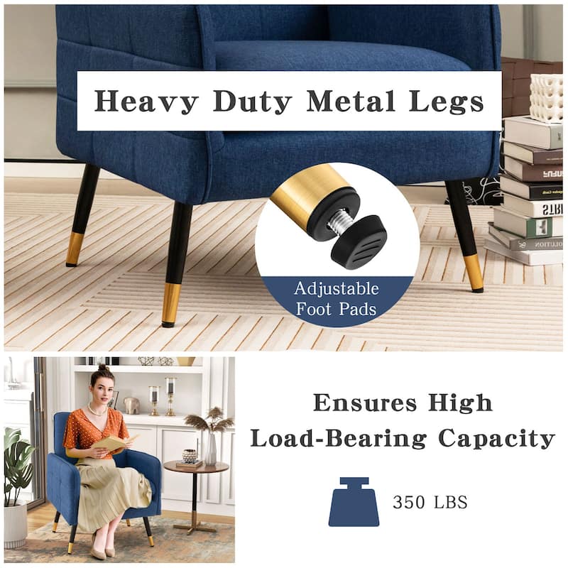 Linen Fabric Accent Chair with Metal Legs, Ergonomic Backrest and 350 lbs Capacity - 28.5" x 25.5" x 35.5"