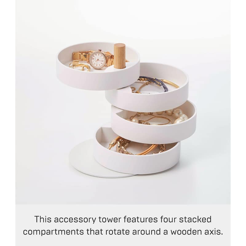 Yamazaki Home Open Top Stacked Jewelry Organizer - Two Sizes, Plastic and Wood, Small - L 3.94 x W 3.94 x H 4.8 inches