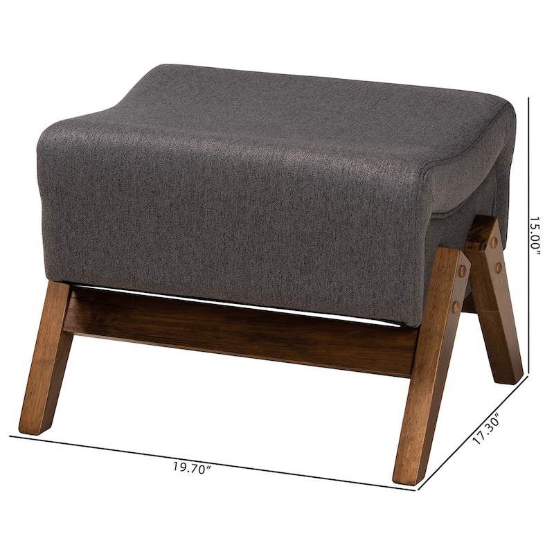 Hanson Mid-Century Modern Fabric Upholstered Wood Ottoman