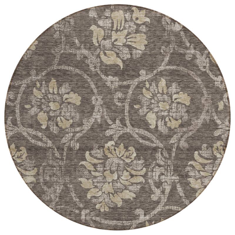 Machine Washable Indoor/ Outdoor Chantille Floral Scroll Rug