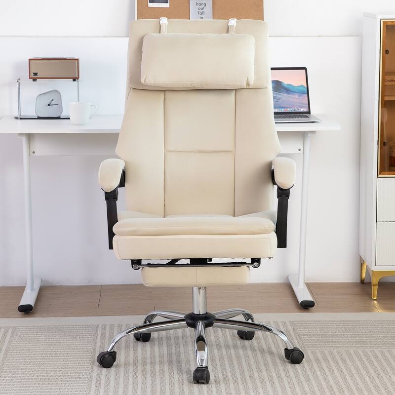 Velvet Home Office Chair with Wheels, High Back Work Chair with Adjustable Height, Ergonomic Chair with Footrest