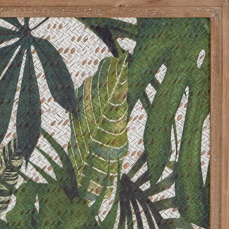 Green Wood Tropical Leaf Home Wall Decor with Brown Frame (Set of 2)