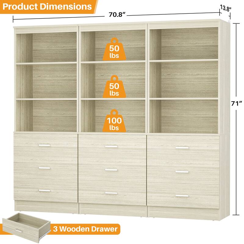 23.6" W Closet System with 3 Wooden Drawers and Storage Shelves, 2FT Sturdy Walk-in Organizer Storage Unit