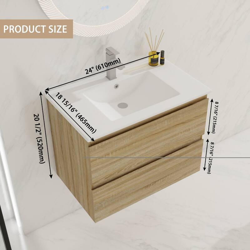 BNK 24"/30"/36'' Single Sink Bathroom Vanity with Two Soft Close Drawers