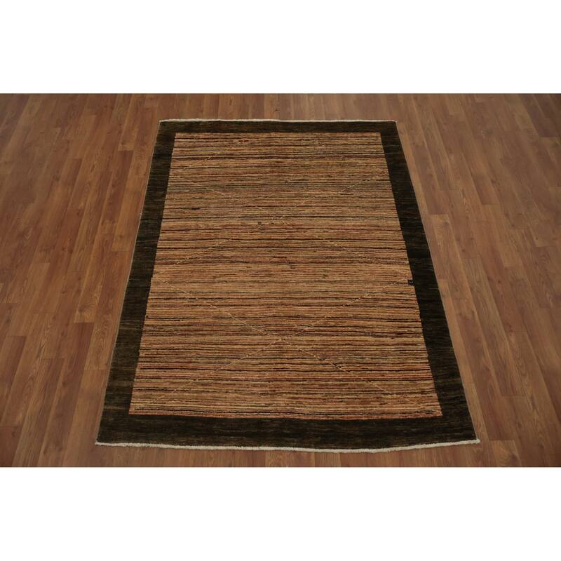 Hand Knotted Oriental 100% Wool Carpet Modern Contemporary Beige & Ivories Gabbeh Area Rug - 5' 7'' X 4' 2''