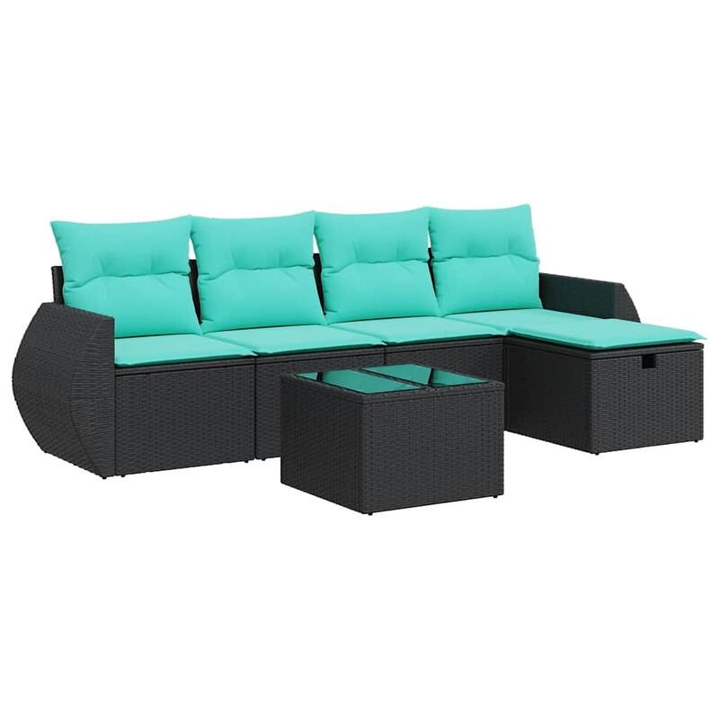 vidaXL Patio Sofa Set with Cushions Outdoor Conversation Furniture Poly Rattan - 21.7" x 24.4" x 27.2"