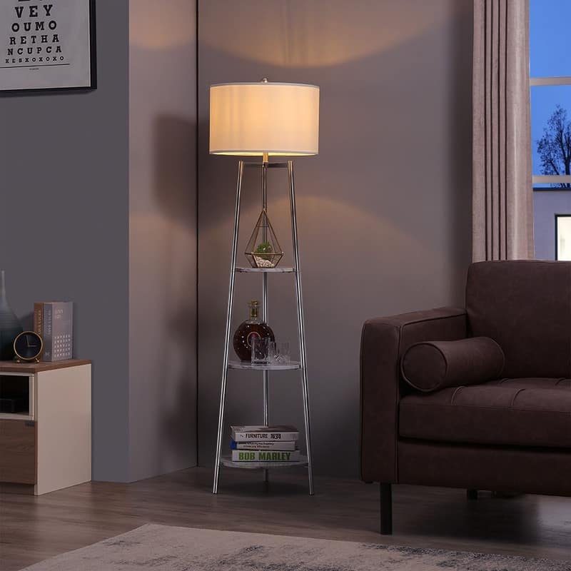 ROSEN GARDEN Floor Lamp, Standing Reading Light with 3 Shelves