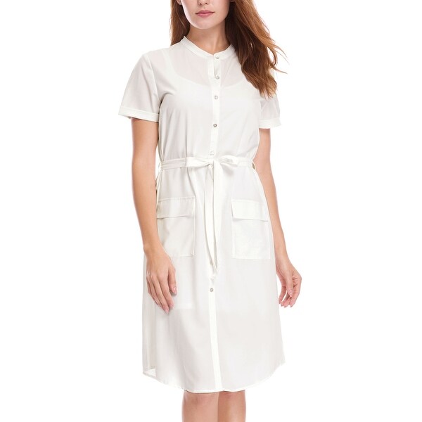 women's belted midi shirt dress with pocket