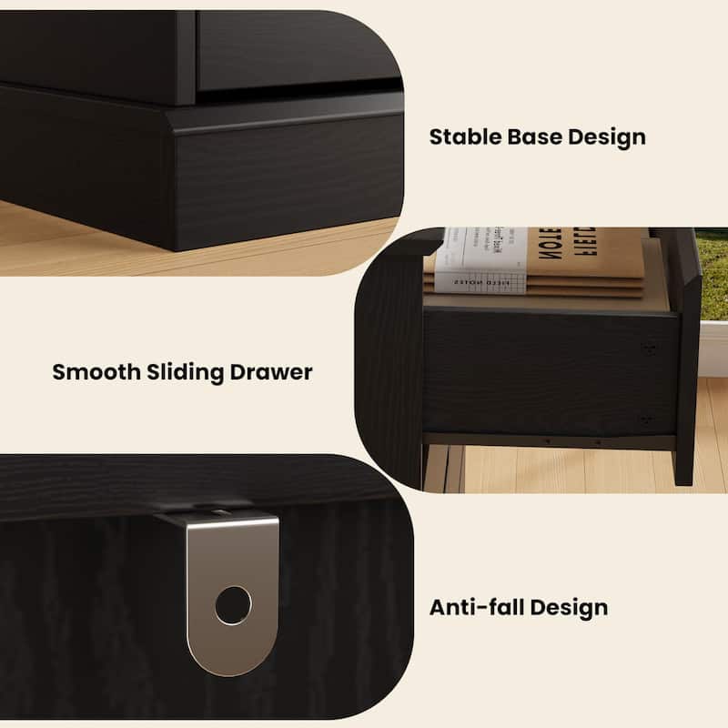 6 Drawer Dresser with LED Lights & Charging Station, Modern Chest of Drawers with Open Shelf