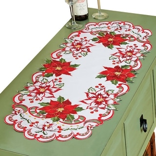 Bed Runner Scarf Red Poinsettia Christmas Berry Fir