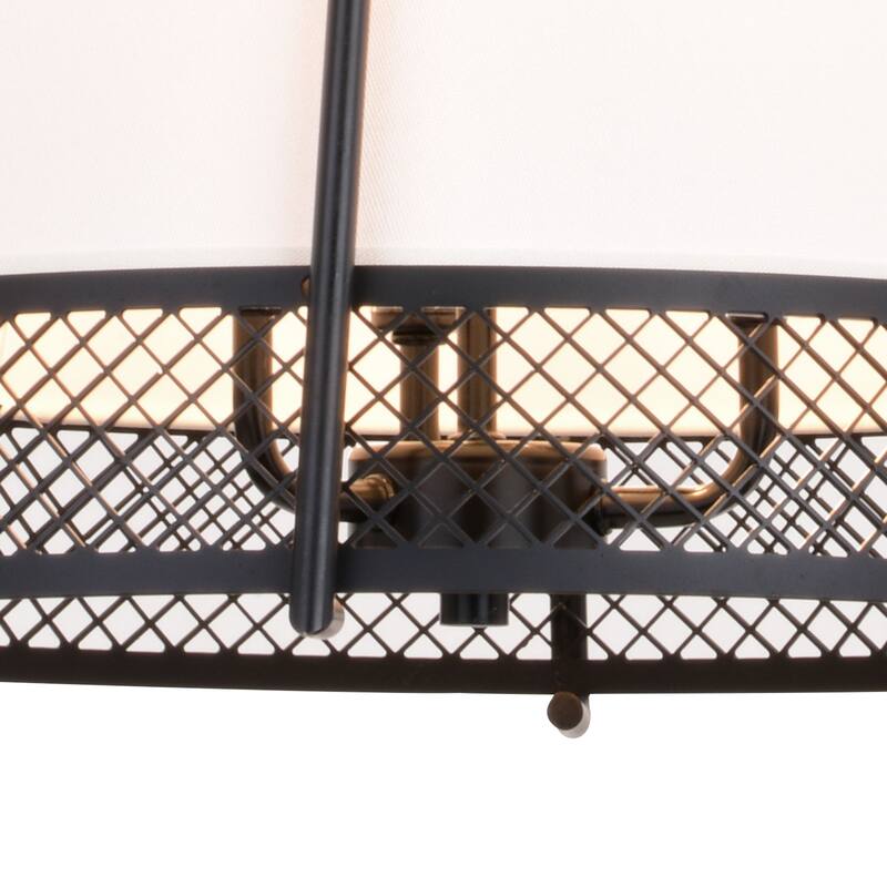 Benton 3L Black Wire Cage Modern Industrial Pendant Light White Linen Shade - 16.75-in W x 19-in H x 16.75-in D