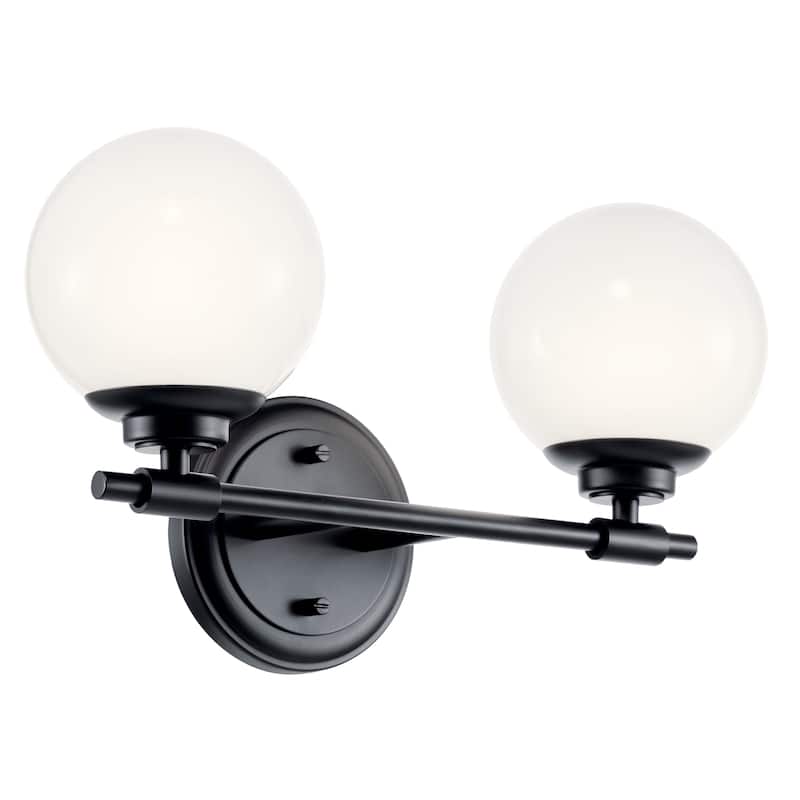 Benno 14.75 in. 2-Light Bathroom Vanity Light with Opal Glass - 14.75 in - Black