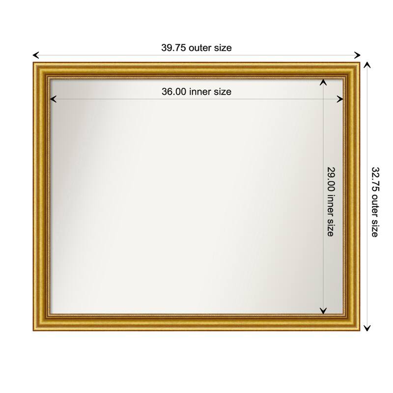 Townhouse Gold Framed Non-Beveled Custom Wall Mirror, Bathroom Vanity Mirror - Outer Size: 39.75 x 32.75