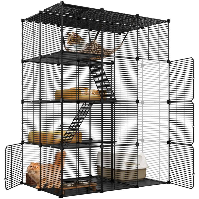 Large 4-Tier Metal Cat Cage Indoor DIY Kennels with Hammock - Reinforced