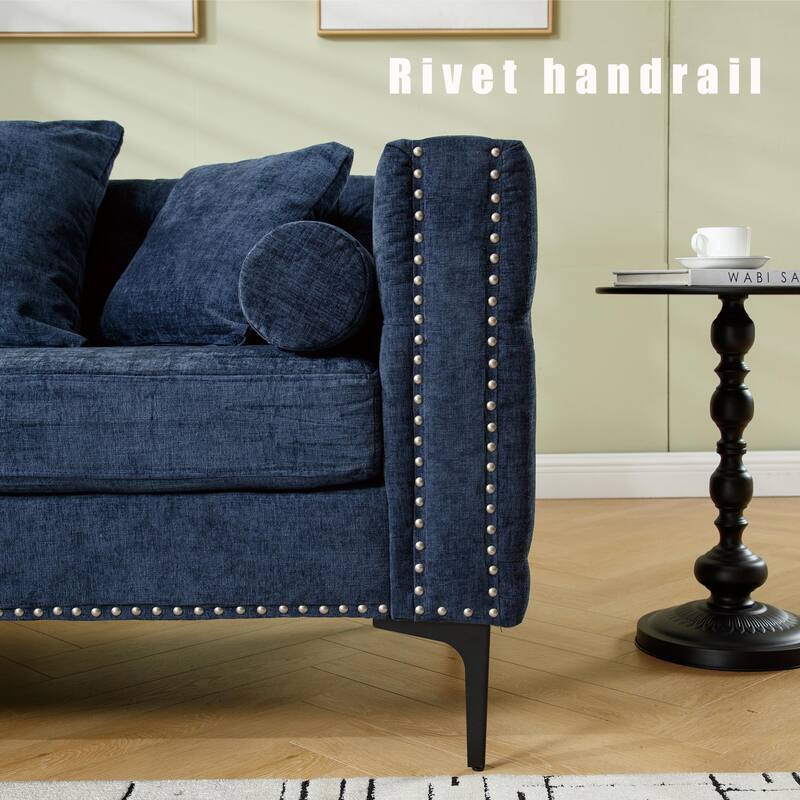 85" L-Shaped 4-Seater Sectional Sofa with Convertible Storage Ottoman, Pillows, Solid Wood Frame, and Modern Tufting