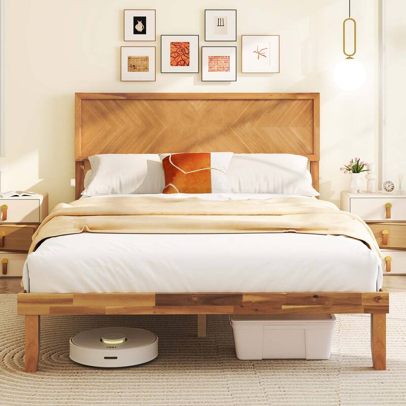 Gymax Twin/Full/Queen Size Bed Frame w/Headboard Wooden Slats Support