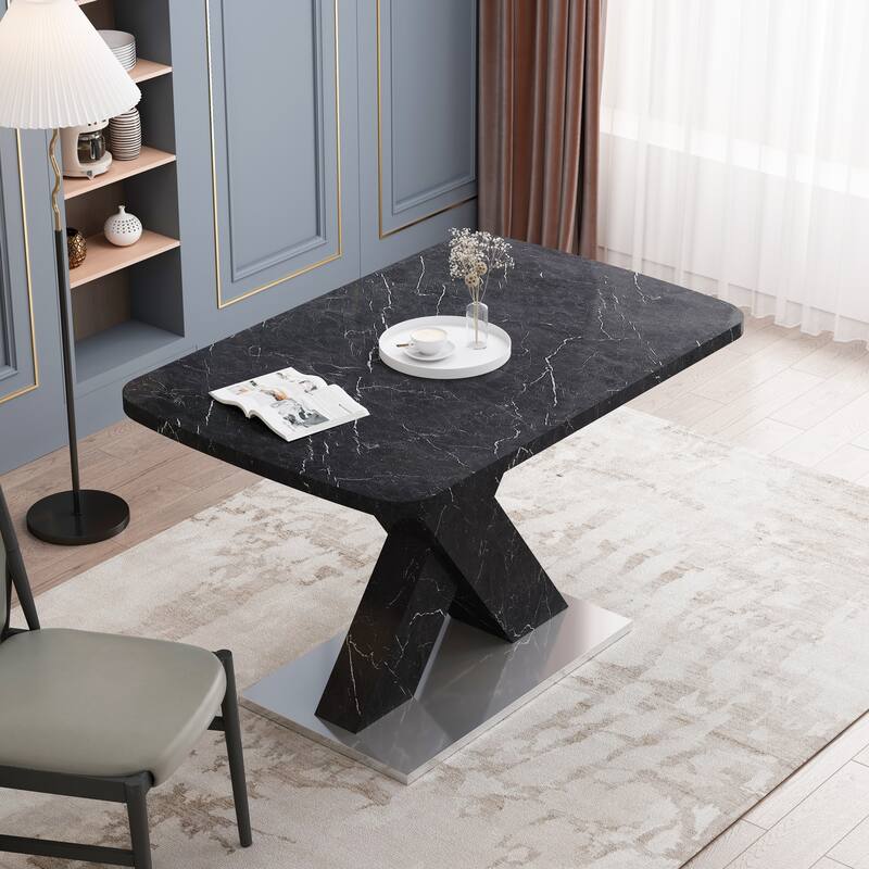 Modern Square Stretchable Dining Table with X-Shape Table Leg