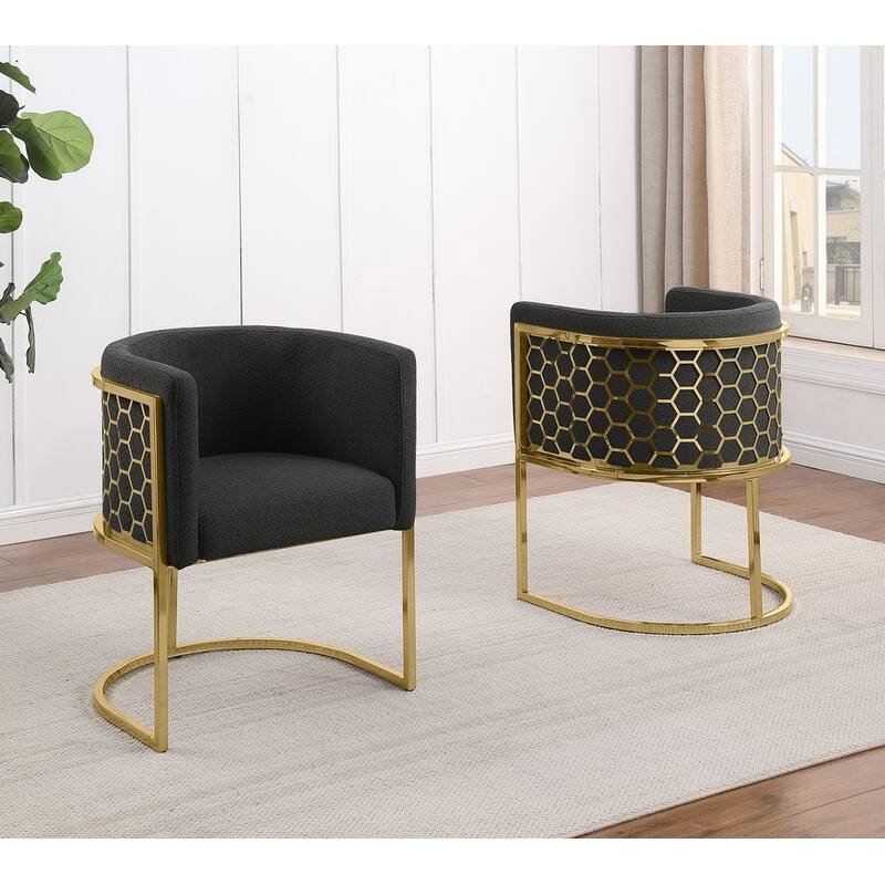 Best Quality Furniture 19" Teddy Fabric Gold Chrome Iron Frame Set of 2. - N/A - Black Chairs