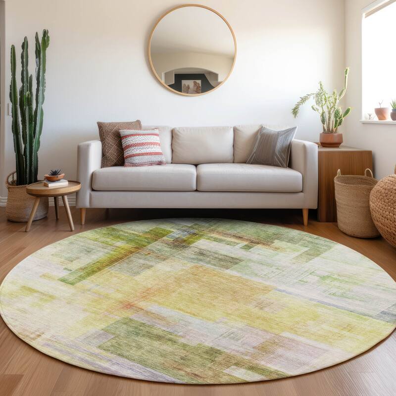 Machine Washable Indoor/ Outdoor Contemporary Abstract Chantille Rug - Green - 8' x 8'