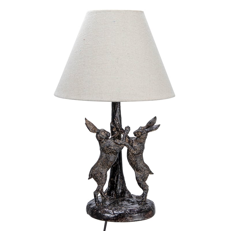 Bunny Rabbit Table Lamp with Linen Empire Shade - 11.0"L x 11.0"W x 18.5"H