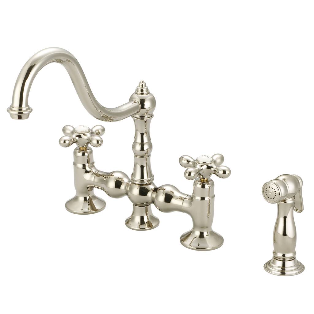 Bridge Style Kitchen Faucet With Side Spray To Match in Polished Nickel (PVD) Finish