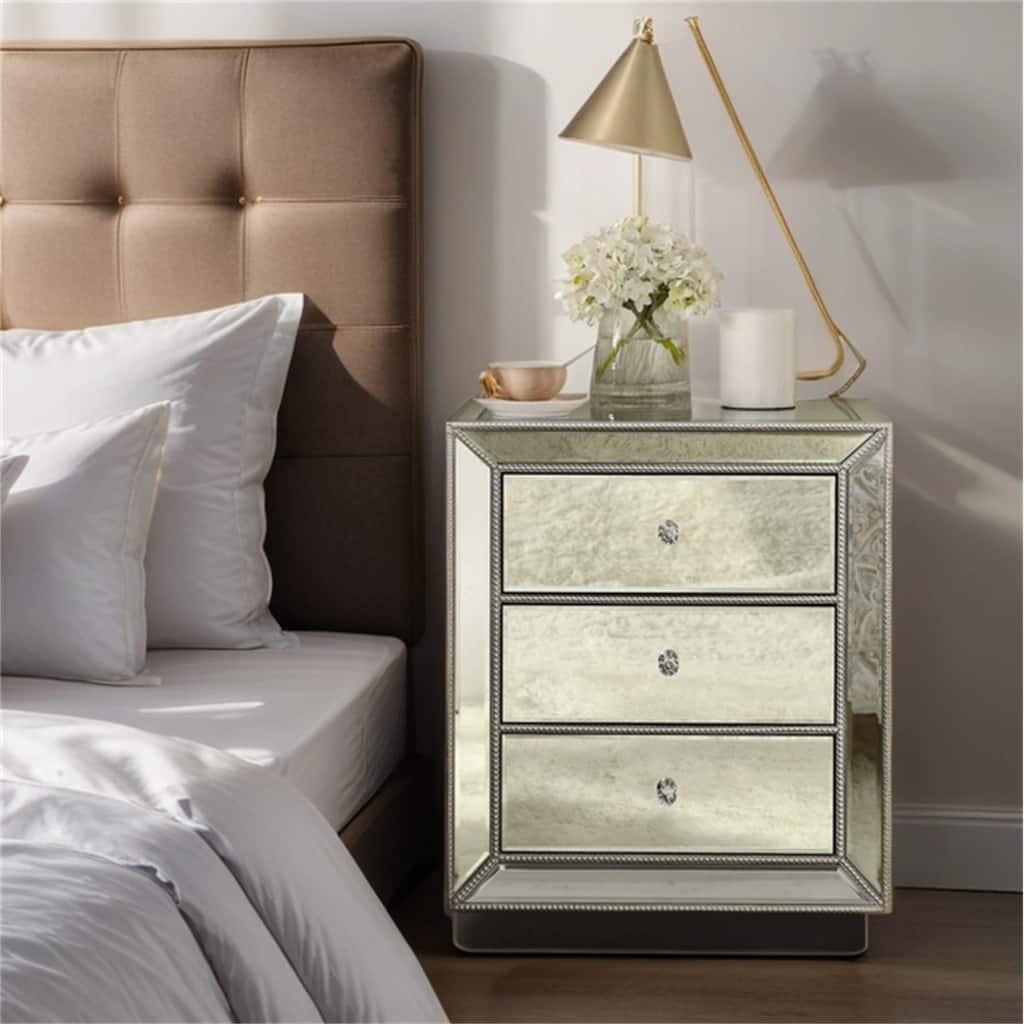 Flash Silver Mirror Three Drawer Cabinet