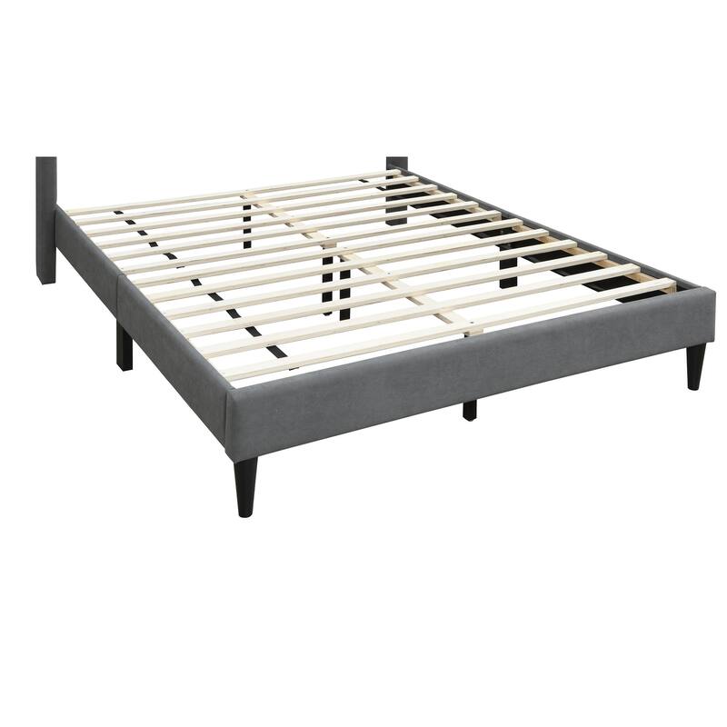 Modern Gray Brushed Linen Queen Size Upholstered Platform Bed with Tufted Headboard