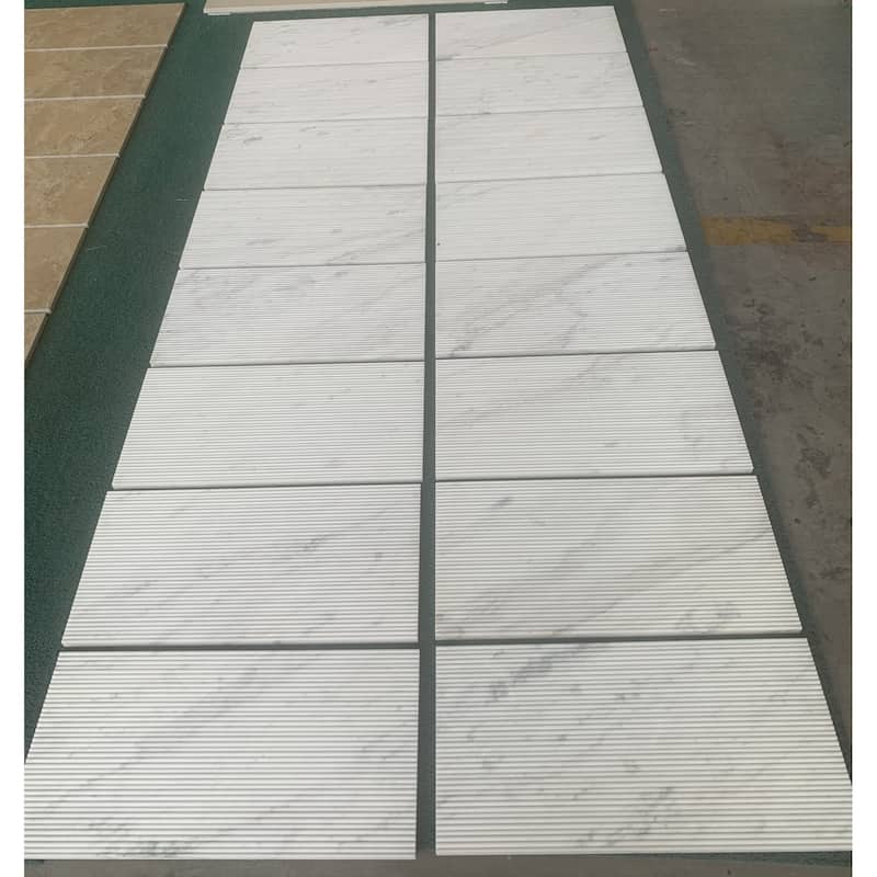 Roomfitters Natural Marble Wall Tile, OL Textured 3D Fluted Stone, Genuine Marble, 4-Piece Box, White