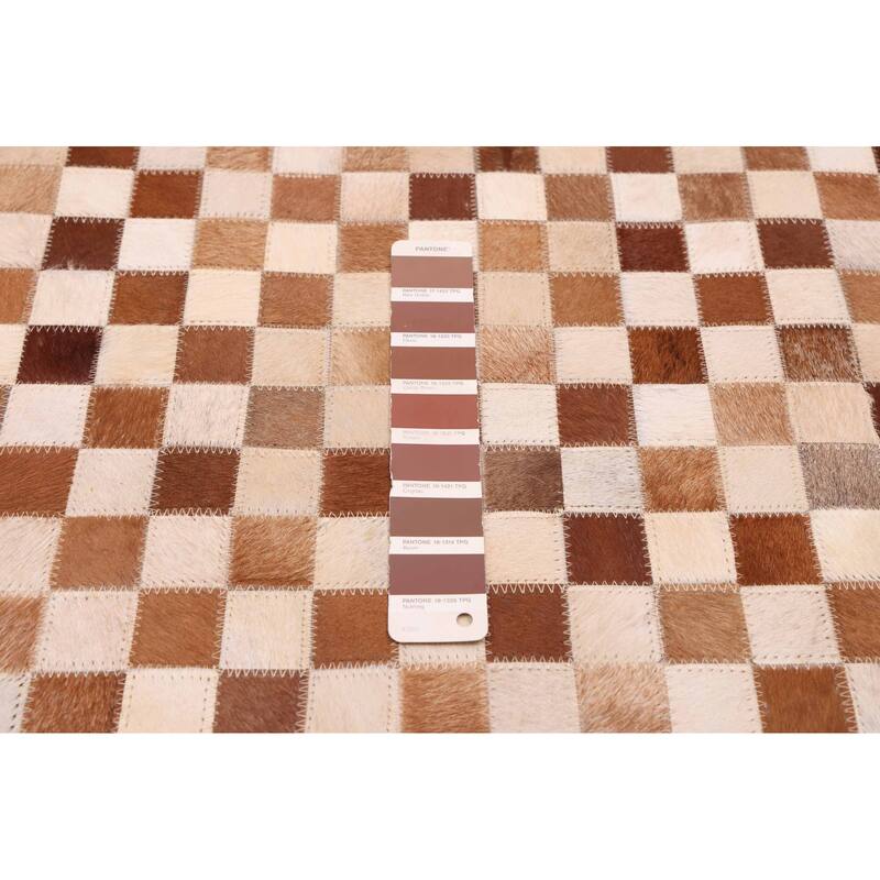 ECARPETGALLERY Handmade Cowhide Patchwork Brown Leather Rug - 5'11 x 5'11
