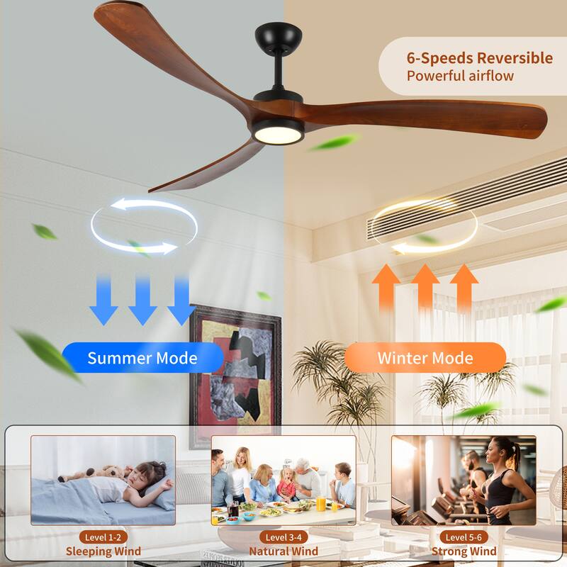 72 Inch Wood Ceiling Fan with Light, Low Profile Ceiling Fan with Remote Control,Noiseless Reversible DC Motor with Timer