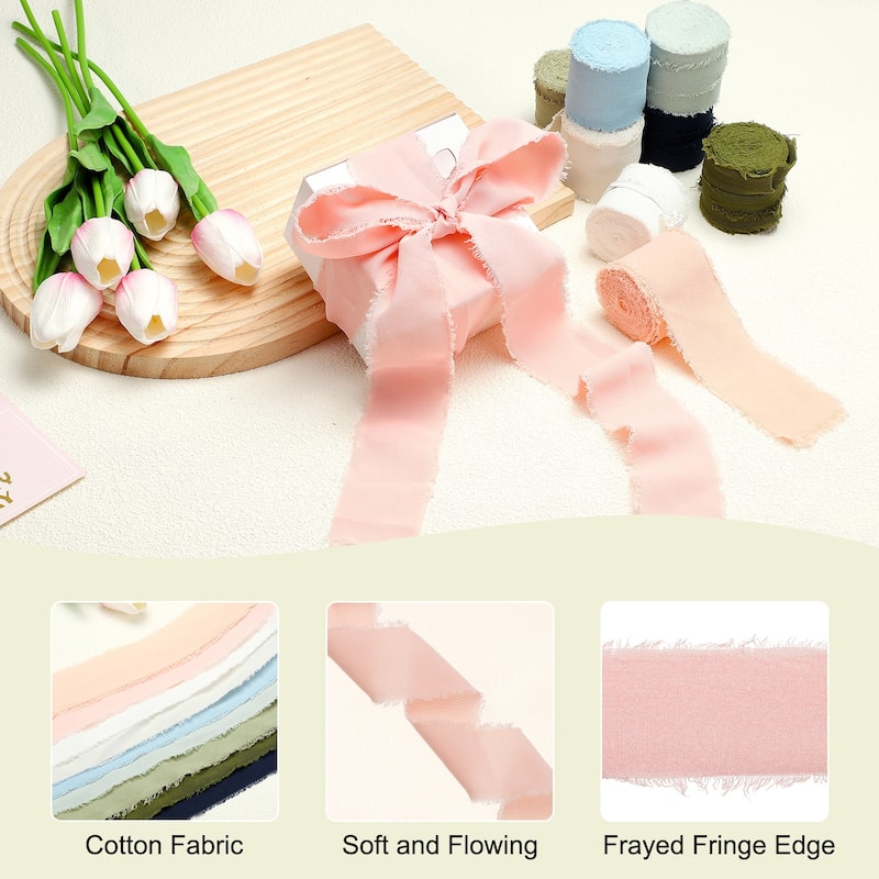 1-1/2"x16Yd Handmade Fringe Cotton Ribbon Frayed Fringe Ribbon 3Roll - 5Yd