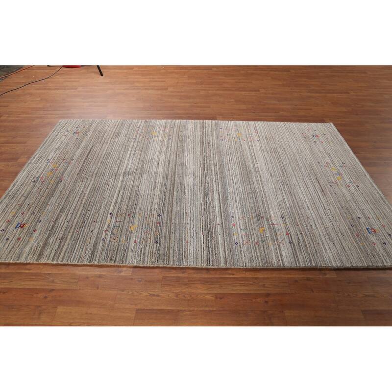 Striped Gabbeh Indian Area Rug Hand-Knotted Wool Carpet - 4'11"x 8'0"
