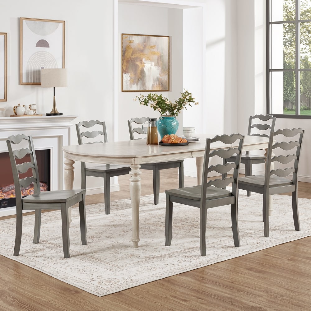 Distressed 17"W Wooden Ladder Back Dining Chairs