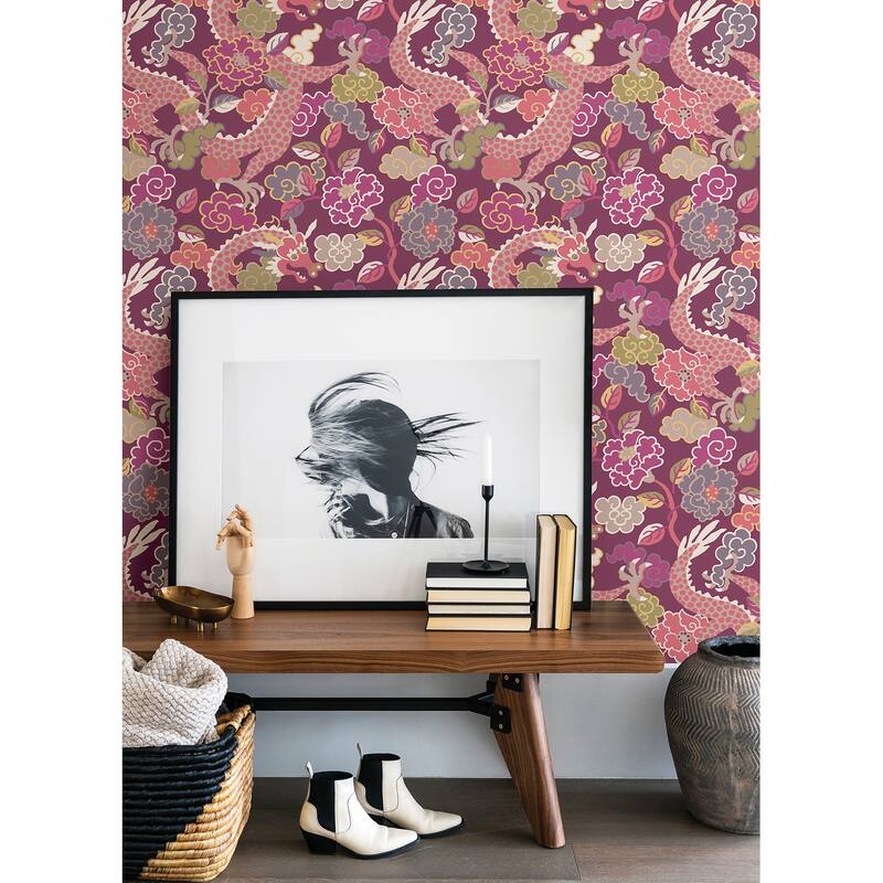 A-Street Prints Yanci Plum Dragon Wallpaper