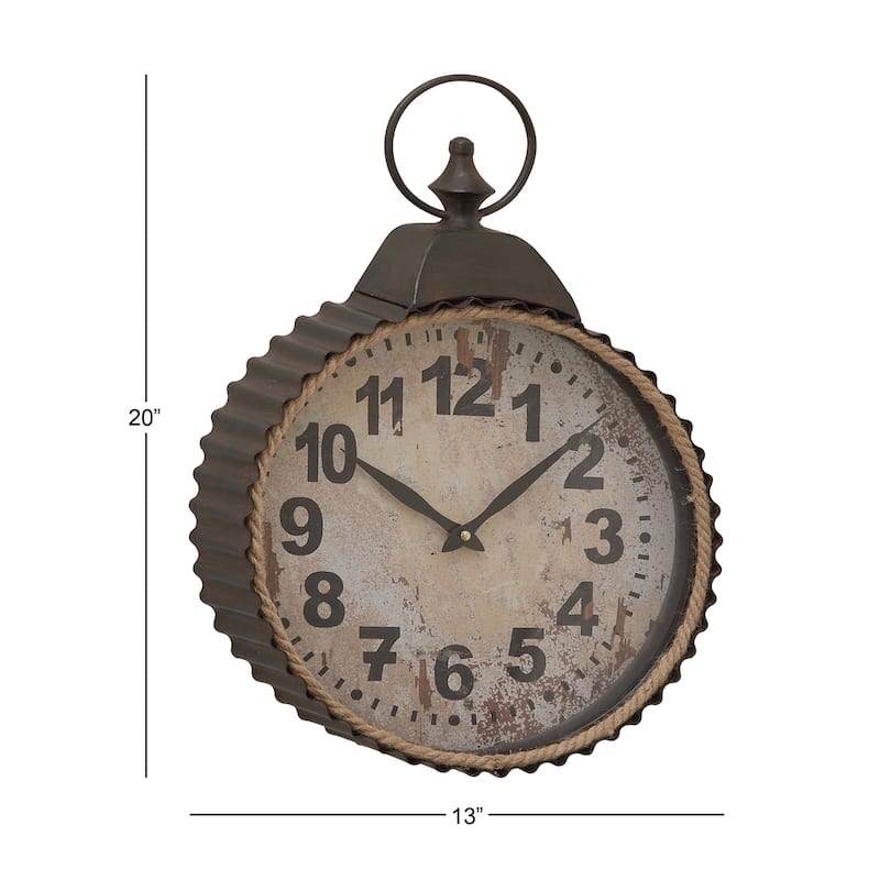 Black Metal Pocket Watch Style Decorative Wall Clock with Rope Accent