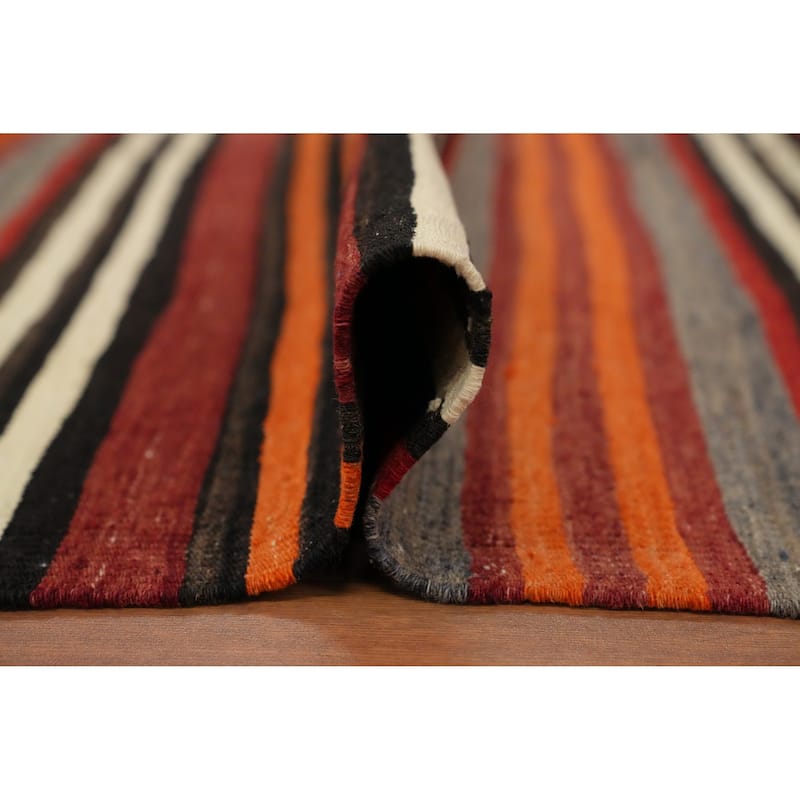 Hand Woven Oriental 100% Wool Carpet Southwestern Geometric Oranges & Rust Kilim Area Rug - 10' 9'' X 4' 10''