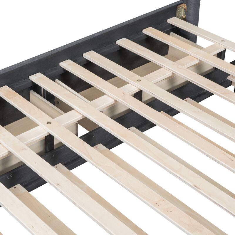 Full Size Upholstered Platform Bed with Drawers and Trundle, Gray