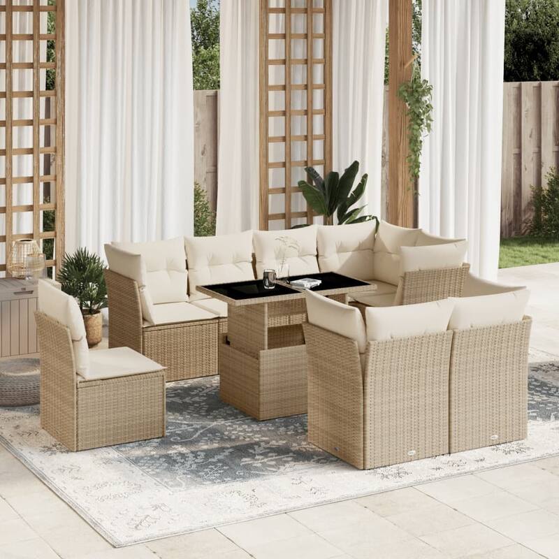 9-Piece Modular Patio Sofa Set with Cushions - 21.7 x 39.4 x 28.7 in - Beige and cream