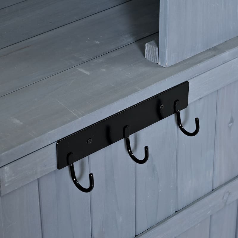 45" Fir Wood Outdoor Potting Bench with Hutch, Cabinets, and Drawers